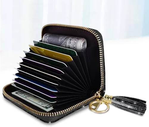 Miniatura 2 de Billetera pequeña para tarjetas de crédito RFID con purpurina linda para mujer