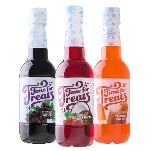 Time For Treats 3 paquetes de crema de naranja, sangre de tigre, jarabe de uva de 16.9 onzas líquidas por botella para conos de nieve, refrescos