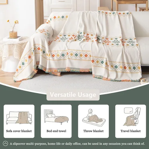 Miniatura 3 de DREAMINGO Funda de Sofá de Chenilla Beige Bohemia Geométrica Jacquard para Sofá de 3 Cojines Antideslizante Seccional Forma de L para Perros