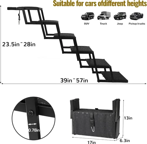 Miniatura 4 de Escaleras para perros para automóvil: rampas plegables para perros grandes con superficie antideslizante, escalones portátiles para perros para Negro
