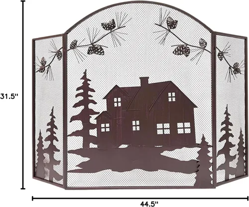 Miniatura 9 de BestGiftEver Pantalla decorativa para chimenea de 3 paneles con diseño de cono de pino de cabaña de casa, cubierta de chimenea, pantalla de malla