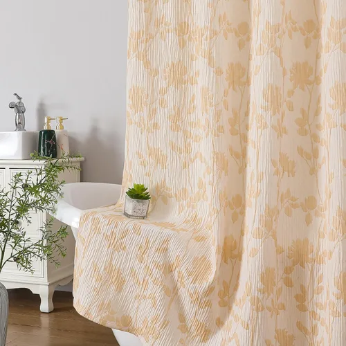Miniatura 15 de OVZME Cortina de ducha floral negra de 72 pulgadas de largo, cortina de baño de textura arrugada y gruesa de calidad hotelera, decoración de baño