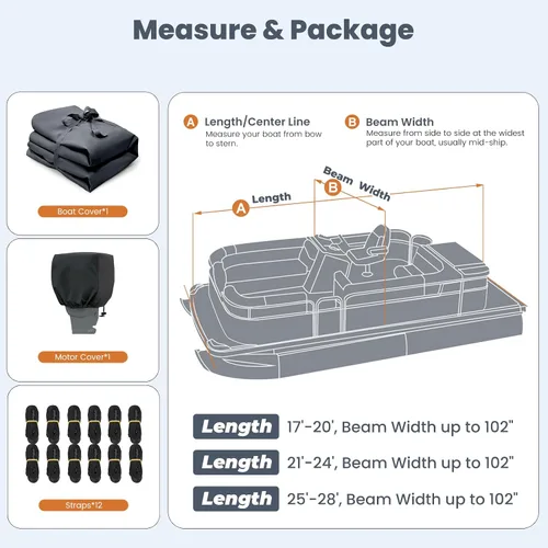 Miniatura 8 de RVMasking Cubierta para barco pontón con cubierta para motor, 1400D resistente reforzada en el medio, cubierta impermeable para barco de grado