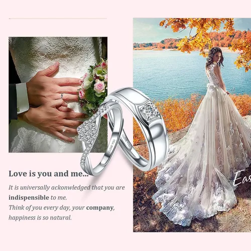 Miniatura 7 de Sunamy Juego de anillos de pareja a juego de amor sin fin para él y ella, diseño de corazón romántico de plata S925, anillo de compromiso