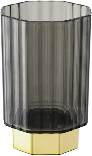 Miniatura 9 de Soporte para brochas de maquillaje y vaso para bolígrafo, organizador de vidrio gris con borde dorado, almacenamiento de escritorio