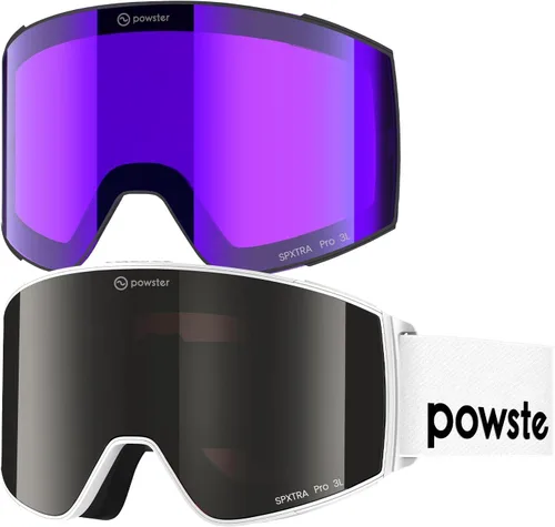 Miniatura 21 de Powster - Gafas de esquí OTG, gafas de snowboard magnéticas, lente intercambiable sin marco, protección UV, antiniebla, para patinaje móvil