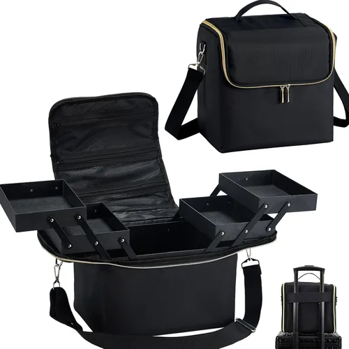 Miniatura 9 de Yueieoun Estuche de Maquillaje Grande para Tren, Organizador de Maquillaje, Caja de Maquillaje, Estuche Cosmético Suave de 4 Niveles para Maquillaje