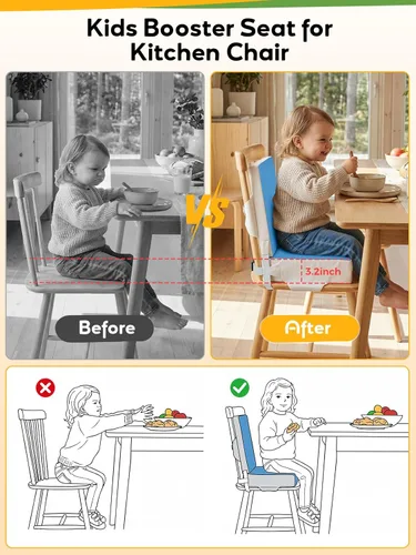 Miniatura 4 de Asiento elevador para niños con 2 piezas de correas de PU lavables y hebilla de seguridad, portátil para silla de cocina, ideal para viajes