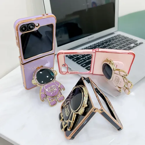 Miniatura 3 de Funda compatible con Samsung Galaxy Z Flip 5/Z Flip 6 con soporte, diseño de astronauta 3D de lujo para mujeres, funda protectora suave diseñada