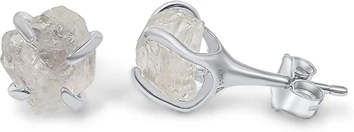 Miniatura 85 de Natural raw gemstone stud earrings with white gold over 925 sterling silver, 6 to 7mm rough genuine quality birthstone gift for her, Uniquelan