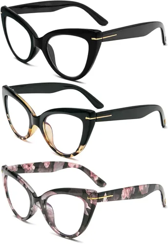 Miniatura 2 de DXYXYO Paquete de 3 lentes retro para computadora para mujer, de gran tamaño, ojo de gato, bloqueo de luz azul, lectores, sin receta, lentes de moda