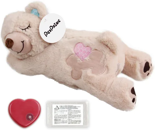 PetPrime - Juguete de peluche para perro, latido de corazón, oso de peluche con bolsa calentadora, juguete suave para aliviar la ansiedad para