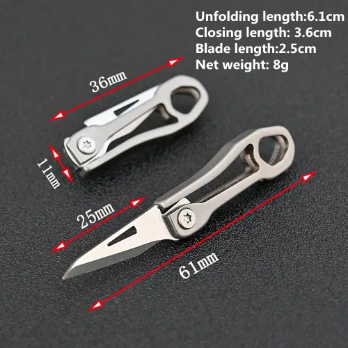 Miniatura 3 de Cuchillo de titanio plegable ultra pequeño con hoja de acero inoxidable 420j2, mini cortador de cajas portátil EDC/abridor de paquetes, ultra