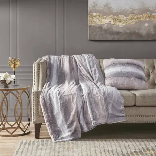 Miniatura 3 de Madison Park Zuri Almohadas Decorativas de Piel Sintética con Rayas Ombré Ultra Suaves de Lujo para Sofá y Cama con Relleno, 20x20 pulgadas, Gris