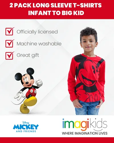 Miniatura 13 de Disney Toy Story Cars - Paquete de 2 camisetas de manga larga para cosplay de Mickey Mouse para niños pequeños