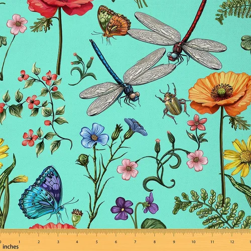 Miniatura 45 de The Yard - Tela floral vintage de copos de nieve de ciervo, oso de ciervo, para niños, adolescentes, estilo granja, animales salvajes, plantas Azul