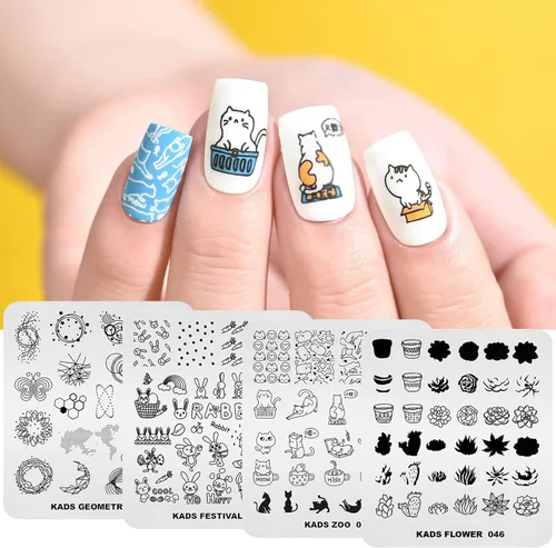 Miniatura 5 de KADS Juego de 21 platos para sellos de uñas, 20 platos, copos de nieve de Navidad, lindos animales + 1 bolsa de almacenamiento de sinfonía láser