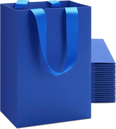 Miniatura 30 de Bolsas de regalo blancas con asas, 10 bolsas pequeñas de papel blanco de 5.25 x 3.75 x 8 pulgadas con asas de cinta, bolsa de compras de papel kraft