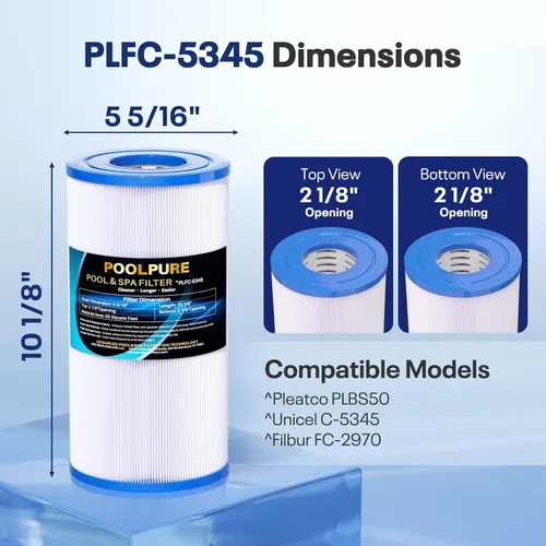 POOLPURE Filtro de spa C-5345 sustituye a PLBS50, Unicel C-5345, Filbur FC-2970, 817-0014, R173584, 173584, X268519, 10419, 14513, 50451, S2/G2 Spa,
