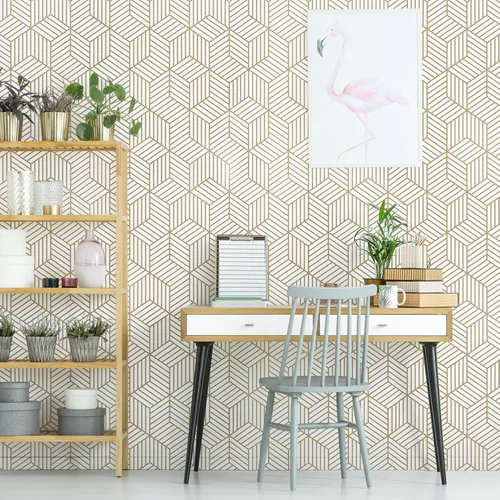 Miniatura 6 de Wenmer - Papel tapiz con estampado geométrico hexagonal de 17.71 x 708 pulgadas, papel adhesivo extraíble, autoadhesivo, vinilo para uso doméstico