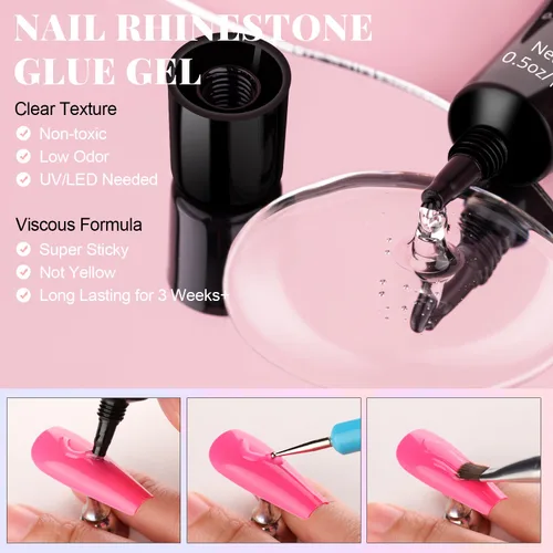 Miniatura 4 de Dijes para uñas 3D, kit de manicura con gel de pegamento de diamantes de imitación para uñas (curado UV), mariposa blanca rosa flor gemas AB 03-2