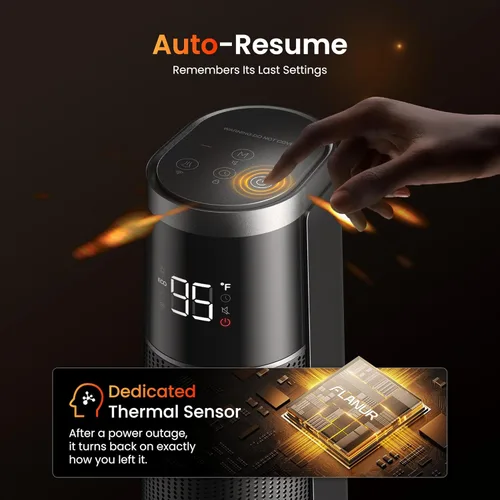 Miniatura 8 de FLANUR Calentadores inteligentes de cerámica PTC de 1500 W para uso en interiores, calentador portátil con control remoto y aplicación para Negro