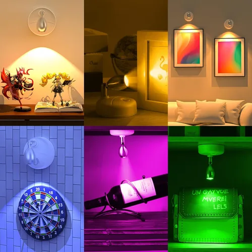 Miniatura 5 de Foco pequeño con batería con control remoto, RGB LED inalámbrico pequeño foco giratorio con atenuador y temporizador para pintura de obras de arte