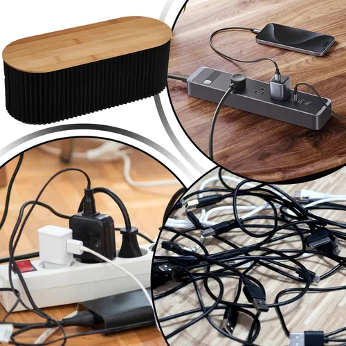 Miniatura 4 de Caja de organización de cables con tapa de madera Caja organizadora de cables grande para ocultar la regleta de alimentación y debajo