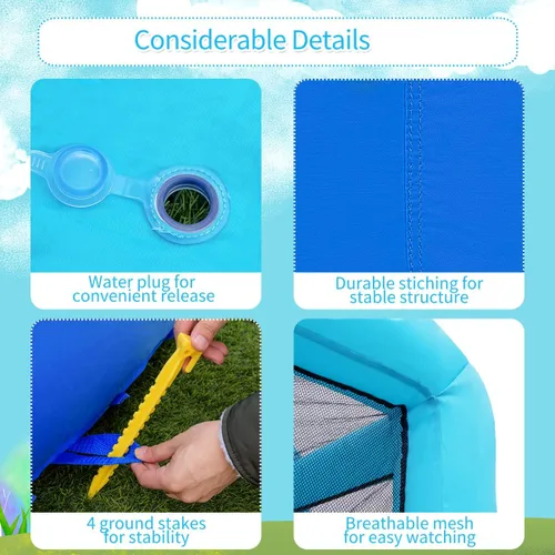 Miniatura 5 de HONEY JOY Tobogán acuático inflable, tema hipopótamo, parque acuático, casa de rebote para patio trasero, pared de escalada y tobogán, toboganes