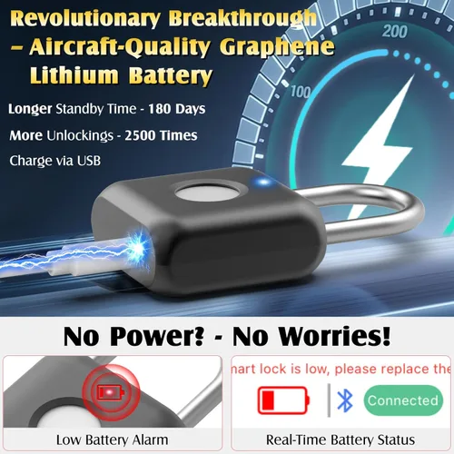 Miniatura 5 de Candado de Huella Dactilar, Pothunder Candado Inteligente, Cerradura para Casillero, Cerradura de Huella Dactilar con Desbloqueo por APP, Recargable