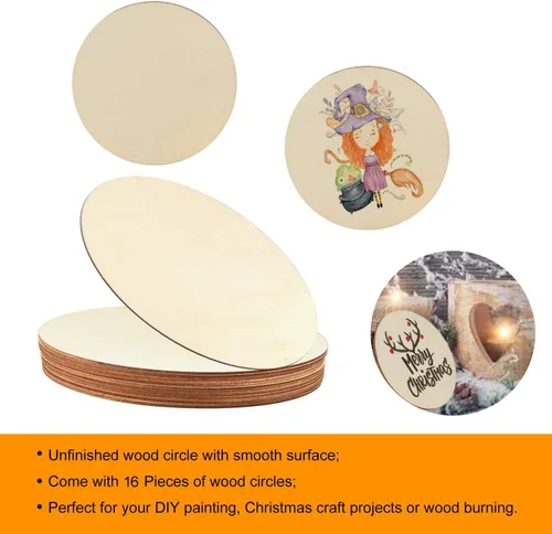 Miniatura 3 de Coopay 16 círculos de madera de 10 pulgadas, rebanadas de madera redondas sin terminar, recortes de madera natural para colgar puertas, pintura