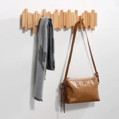 Miniatura 3 de DESAINOPH® Perchero de abrigos de madera montado en la pared, varillas multifuncionales de madera maciza hechas a mano con 5 ganchos modernos