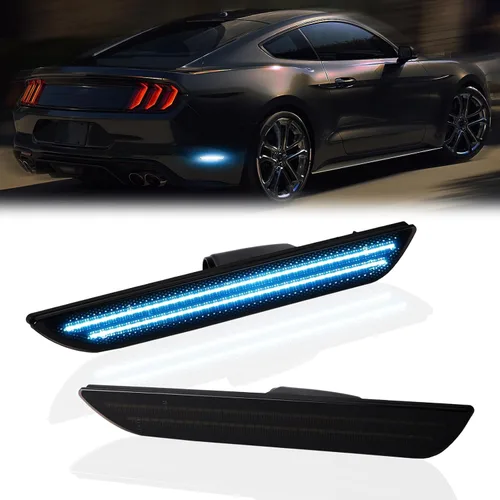 Luces LED Marcadoras Laterales Lámpara Marcadora de Parachoques Trasero Reflectores para Ford Mustang 2015-2023, Lente Ahumada (Azul Hielo)