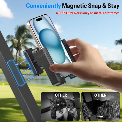 Miniatura 2 de OMOTON Soporte de teléfono para carrito de golf, soporte magnético para teléfono con bloqueo de seguridad y ajustable en 360°, organizador