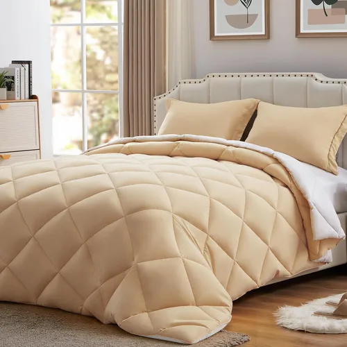 Miniatura 17 de NexHome - Juego de edredón individual Sage & Beige, juego de edredón reversible de 2 piezas, ligero, de plumón alternativo, juego de ropa de cama