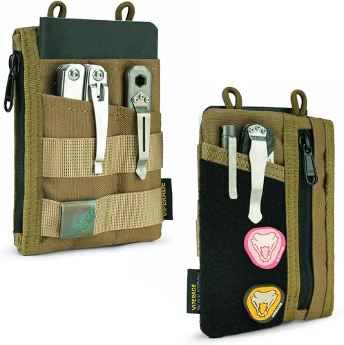 VIPERADE VE18 EDC Bolsa, Organizador de Bolsillo para Hombres, Organizador de Bolsillo EDC, 3 Ranuras con 2 Bolsillos con Cremallera, Bolsa Caqui