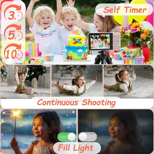Miniatura 4 de Cámara digital para niños UHD 4K Fotografía: cámaras de apuntar y disparar de 64 MP para vlogging con tarjeta de 64 GB 18X Zoom- Cámara compacta