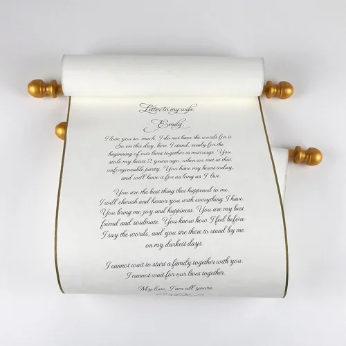 Miniatura 5 de Pergamino personalizado de letras en papel pergamino crema de 8 x 20 pulgadas con detalles dorados, hecho a mano en los Estados Unidos