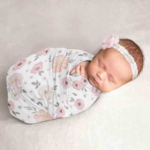 Miniatura 7 de Sweet Jojo Designs Manta para envolver al bebé con diseño floral bohemio y chic de color rosa rubor, para bebé recién nacido, ligero, elástico