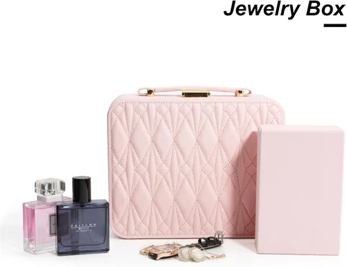 Miniatura 3 de Organizador de viaje grande para joyas, joyero de viaje grande con bandeja de joyería extraíble, cajas de joyería de 2 capas para mujer, rosa