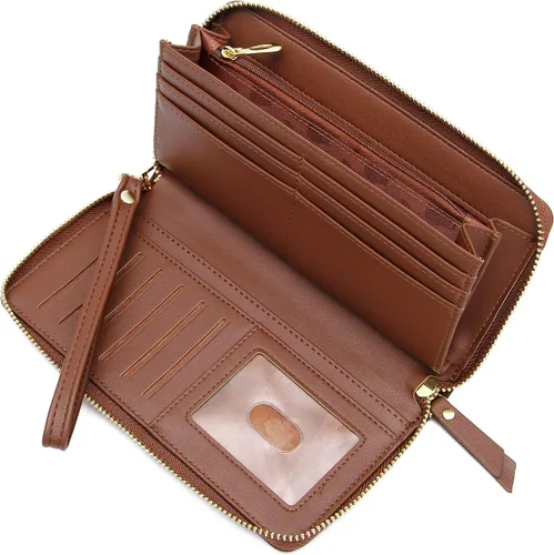 Miniatura 88 de Badiya Billetera para mujer con bloqueo RFlD de cuero con cremallera alrededor de carteras de gran capacidad