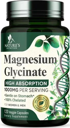 Miniatura 11 de Glicinato de magnesio 1000mg – Magnesio quelado para soporte de huesos, músculos, nervios y corazón, 500mg por cápsula para ultra absorción, soporte