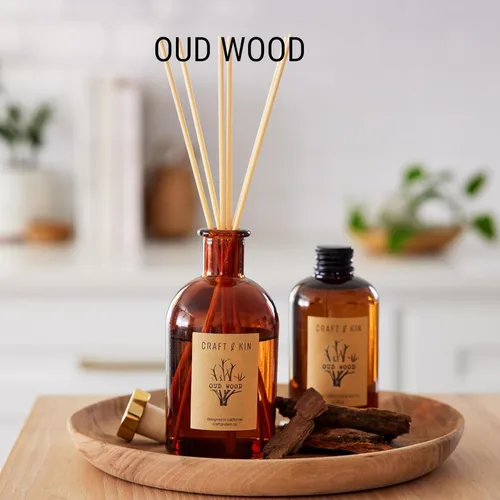 Miniatura 7 de Craft & Kin Difusor de Varillas Oud Wood Aceite Esencial Completamente Natural y 8 Varillas Aromáticas de Ratán Difusores de Varillas