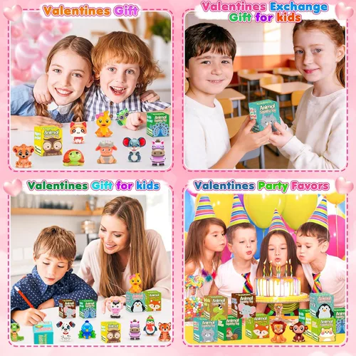 Miniatura 6 de vewicokop Regalos del día de San Valentín para niños con juguetes blandos de animales, paquete de 24 juguetes de alivio del estrés de aumento lento