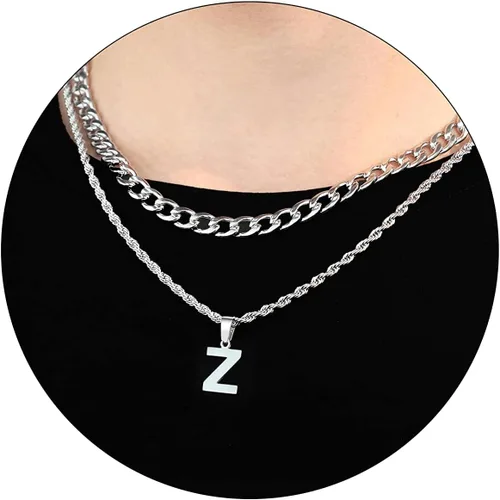 Miniatura 26 de SENRAN Collar con inicial en capas de la A a la Z para hombre, cadena de cuerda torcida de acero inoxidable de 18 a 20 pulgadas, dije de letra