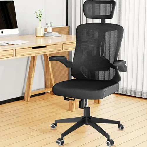 Miniatura 14 de Silla de oficina de malla, ergonómica con soporte lumbar, color negro, estilo moderno, respaldo de malla, bloqueo de inclinación de 90-135