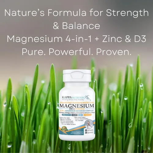 Miniatura 4 de Kappa Nutrition Magnesio 4 en 1, 280 mg de magnesio elemental (bisglicinato, malato) + zinc y vitamina D3, cerebro, sueño, energía, músculo, apoyo