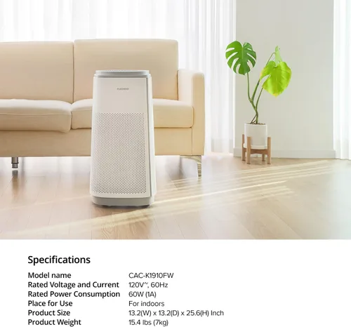 Miniatura 8 de CUCKOO Purificador de aire True HEPA para habitaciones grandes de hasta 2,256 pies cuadrados, filtro avanzado de 5 etapas con luz UV-C y carbón