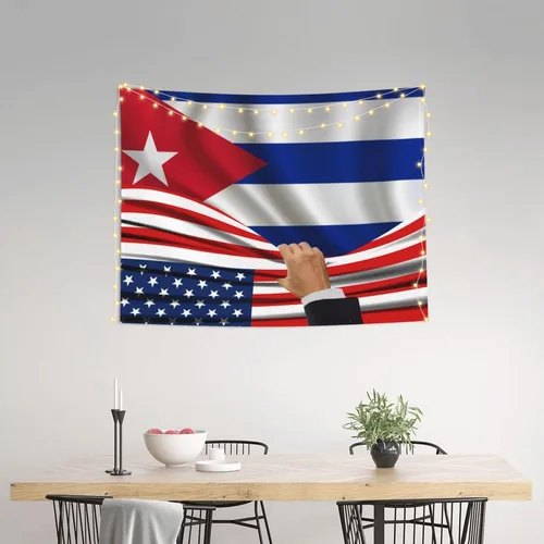 Miniatura 3 de Tapiz decorativo para pared, diseño de bandera estadounidense y bandera de Cuba, manteles de arte hippie de 29 x 37 pulgadas para dormitorio, sala