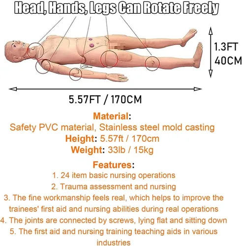 Miniatura 2 de Maniquí médico para entrenamiento, cuidado del paciente, maniquí médico de 5.57 pies, tamaño natural, maniquí de entrenamiento de enfermería